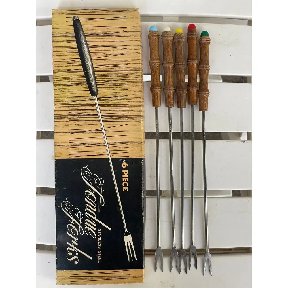 Vintage MCM Stainless Steel Fondue Fork Sets 2 Boxed Sets / 11 Forks Total JP
